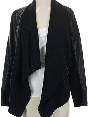 Blank NYC Black Draped Open-Front Leather-Trim Jacket